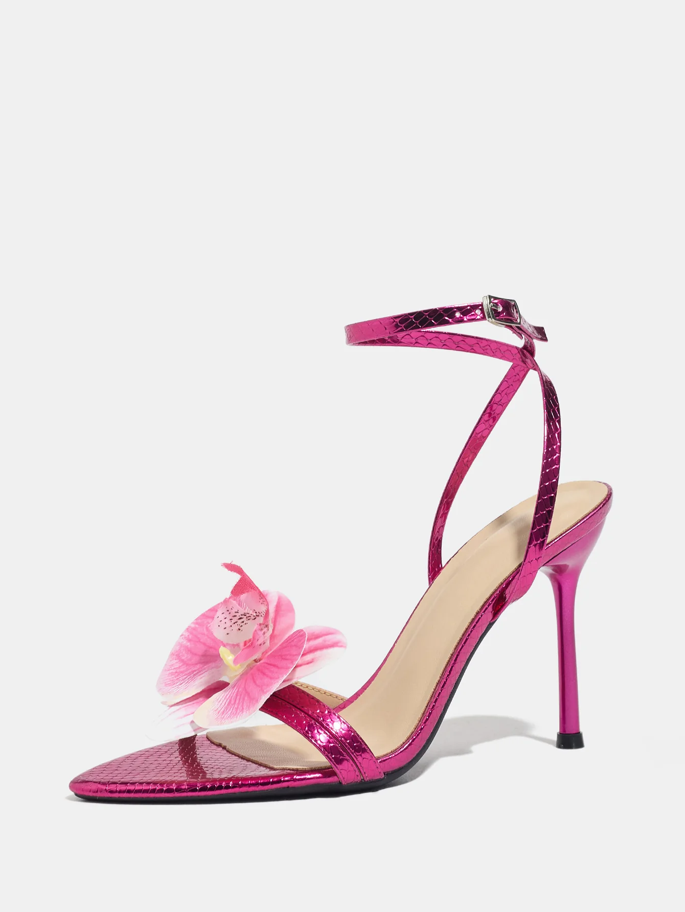 Three-dimensional Floral Rose Red Crisscross Strap Stiletto Sandals - Image 4