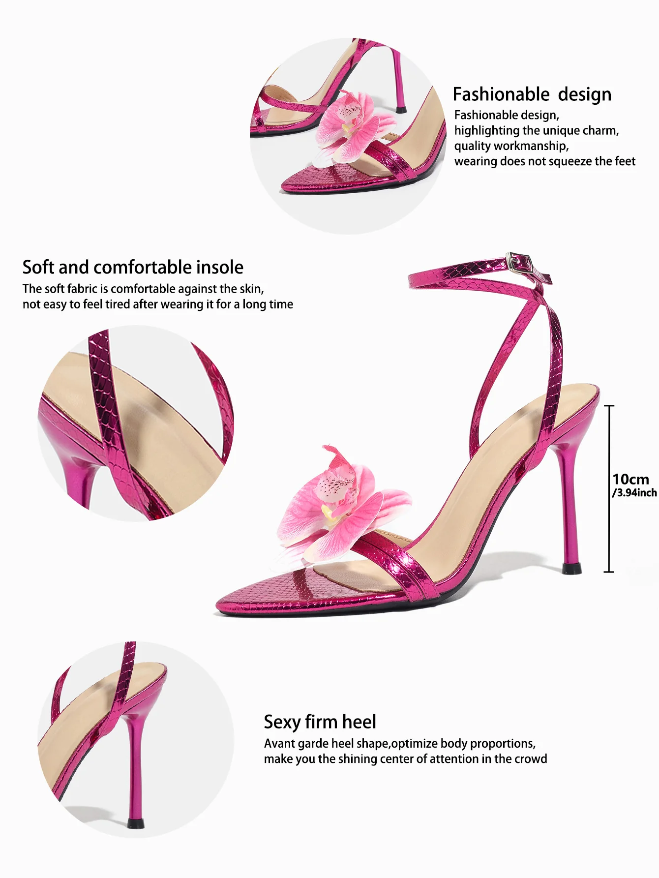 Three-dimensional Floral Rose Red Crisscross Strap Stiletto Sandals - Image 5