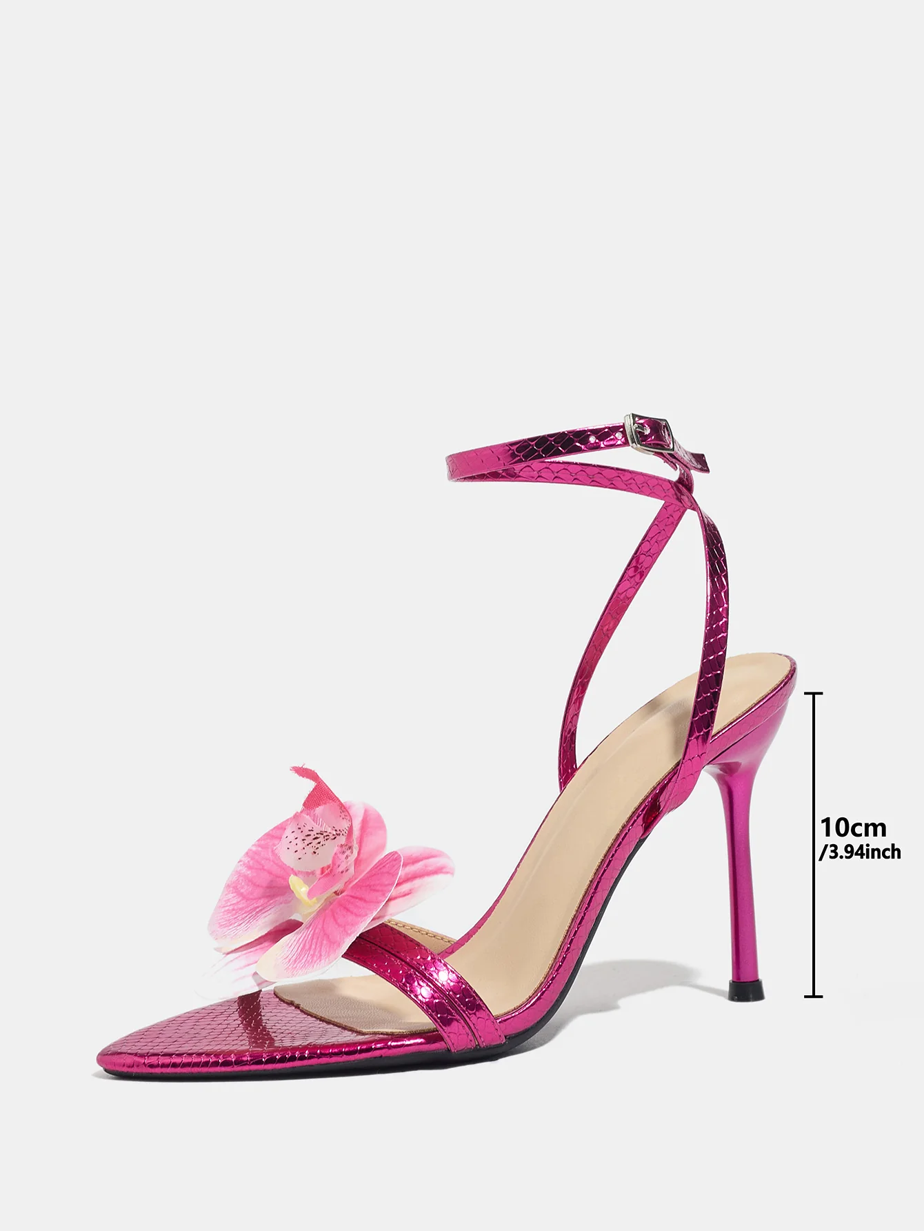 Three-dimensional Floral Rose Red Crisscross Strap Stiletto Sandals - Image 8