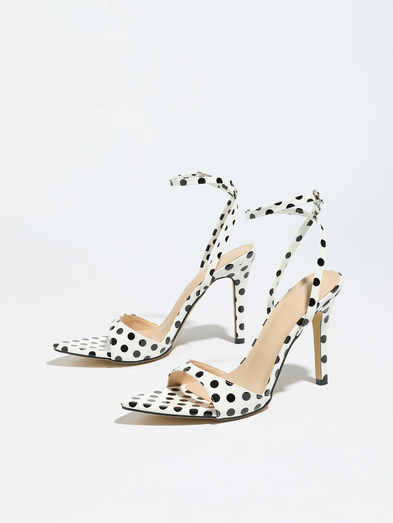 Black And White Polka Dot High-heeled Sandals - Image 6