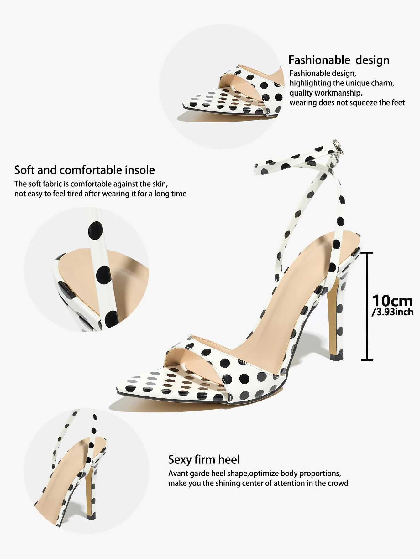 Black And White Polka Dot High-heeled Sandals - Image 7