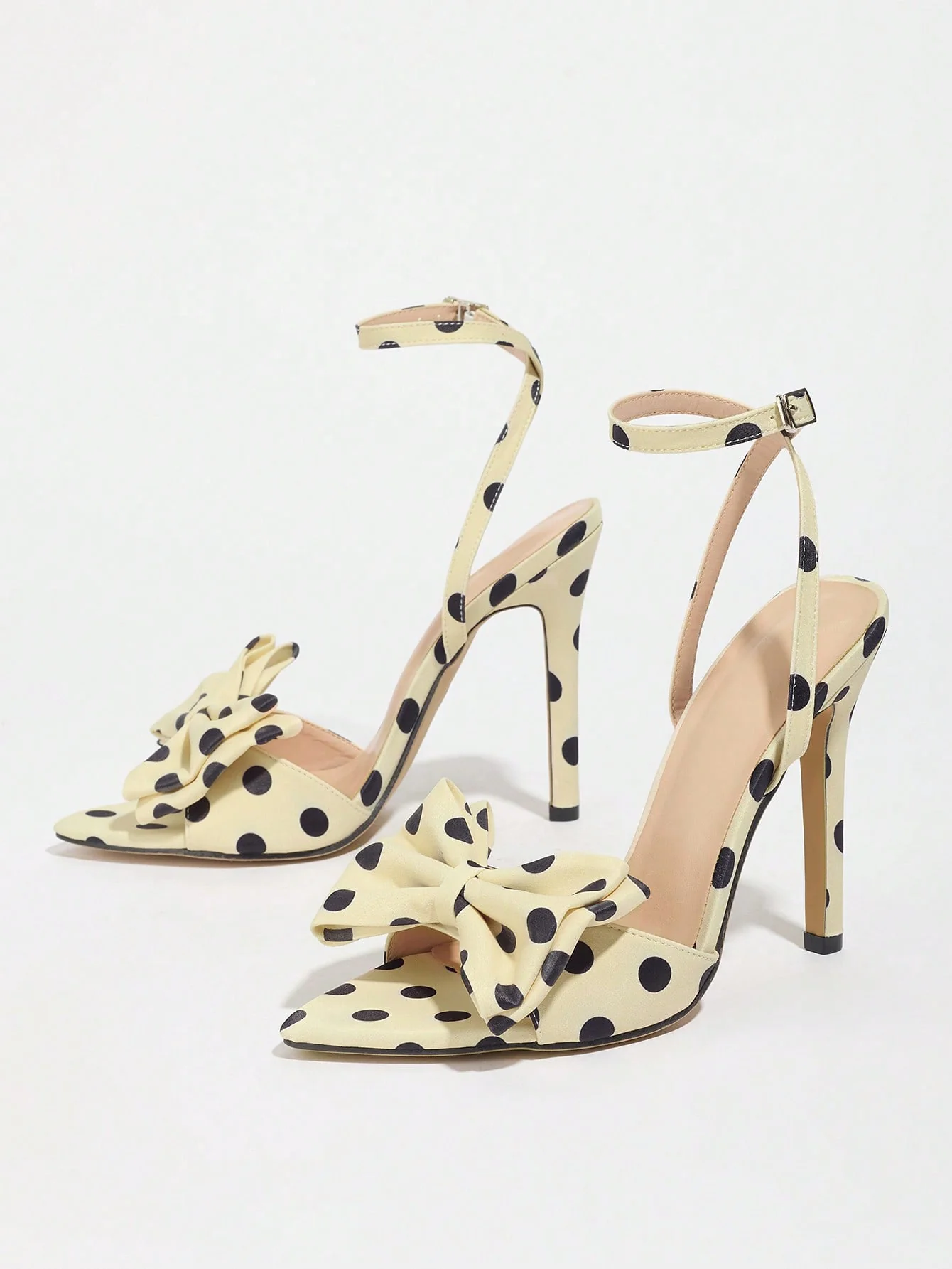 Sweet Color-blocked Polka Dot Bow High-heeled Sandals - Image 13
