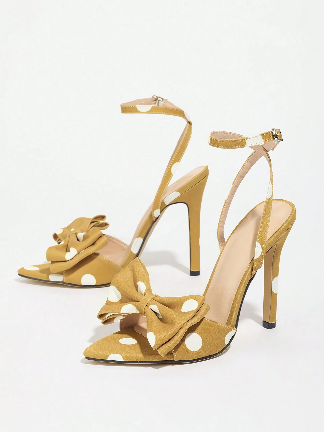 Sweet Color-blocked Polka Dot Bow High-heeled Sandals - Image 16