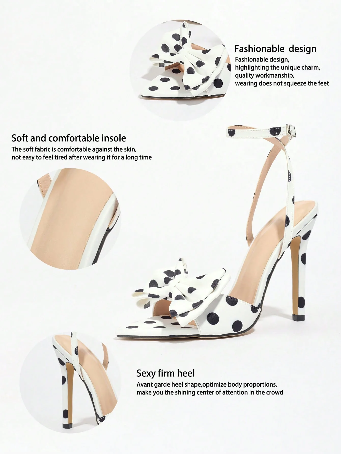 Sweet Color-blocked Polka Dot Bow High-heeled Sandals - Image 22