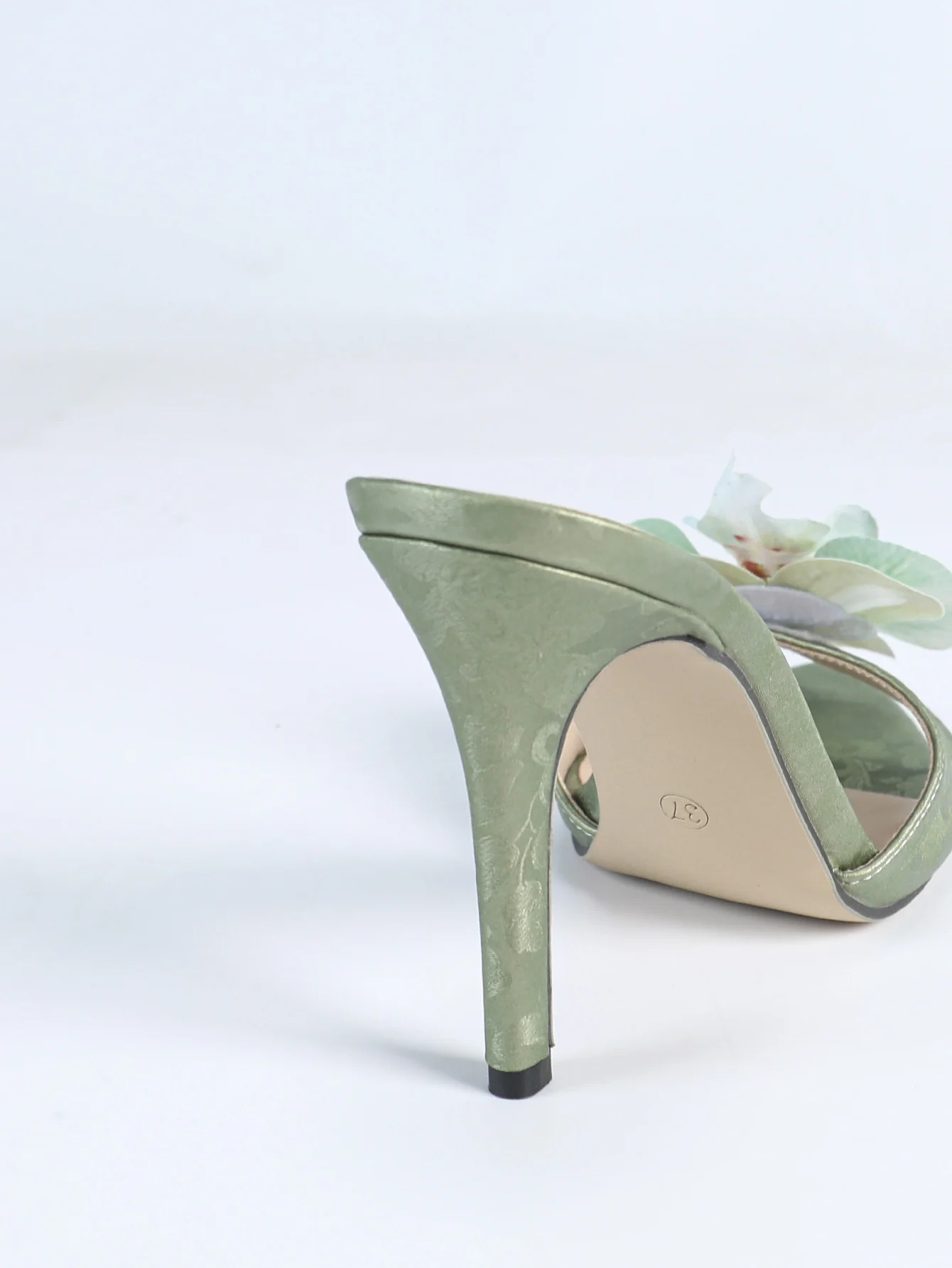 Emerald Green Three-dimensional Floral High-heeled Sandals - Image 8