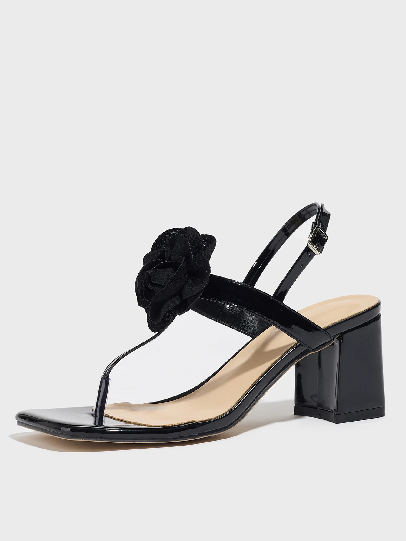 Black 3D Floral Flip-flop High-heeled Sandals - Image 4