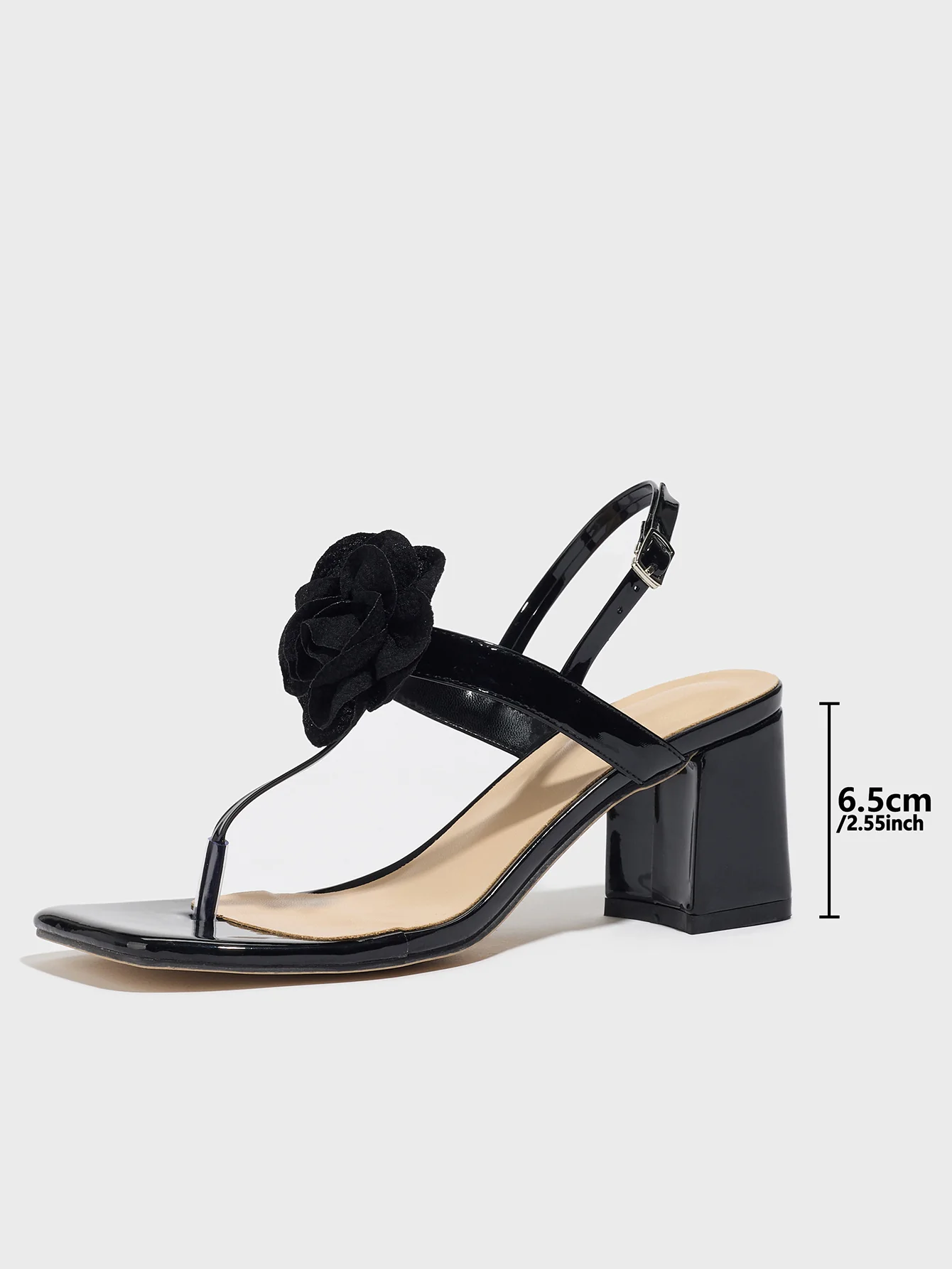Black 3D Floral Flip-flop High-heeled Sandals - Image 7