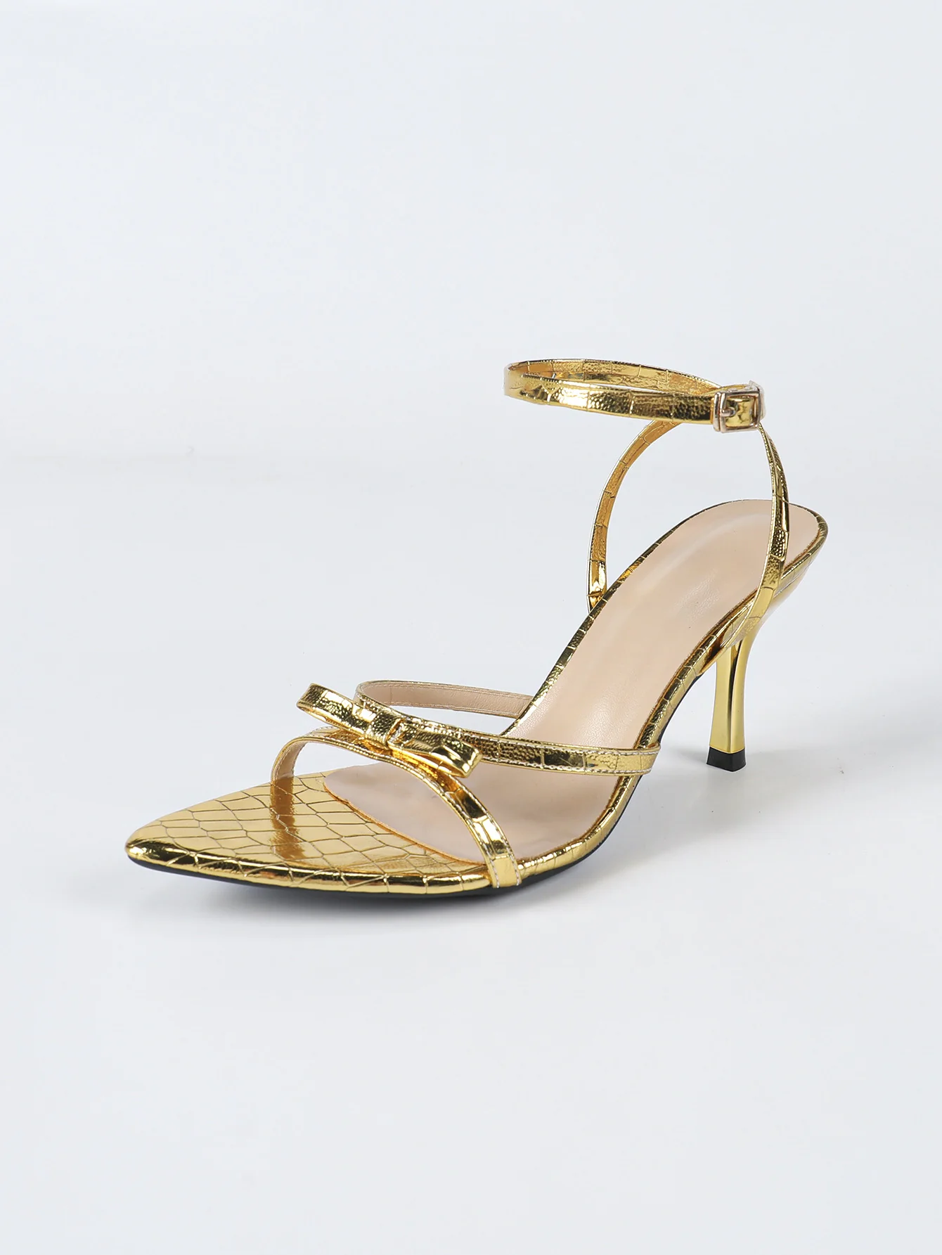 Gold Bow Strap High-heeled Sandals - Image 7