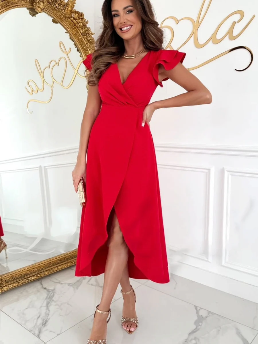 Ruffle V-neck Irregular Mini&Short Dresses - Image 8