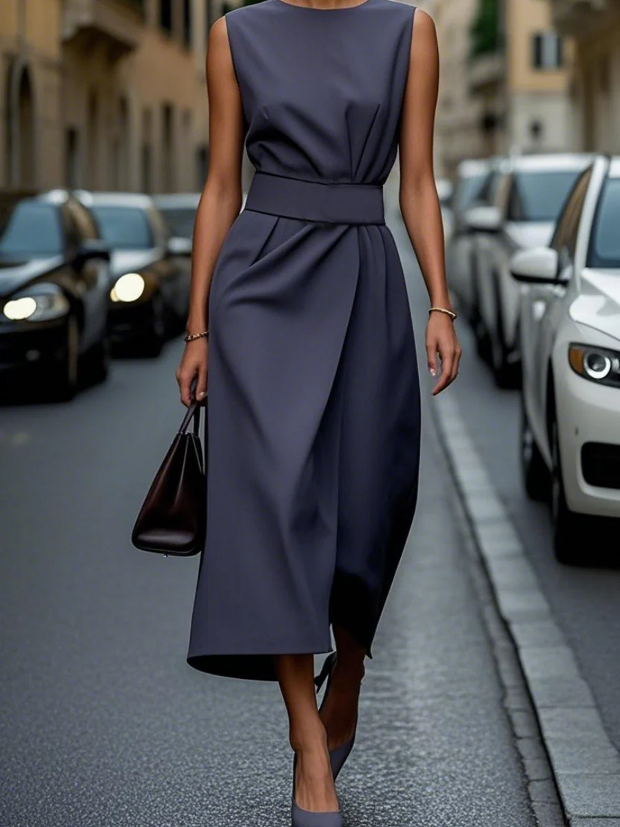 Grace Commuting Belts Solid Color Maxi Dresses - Image 3