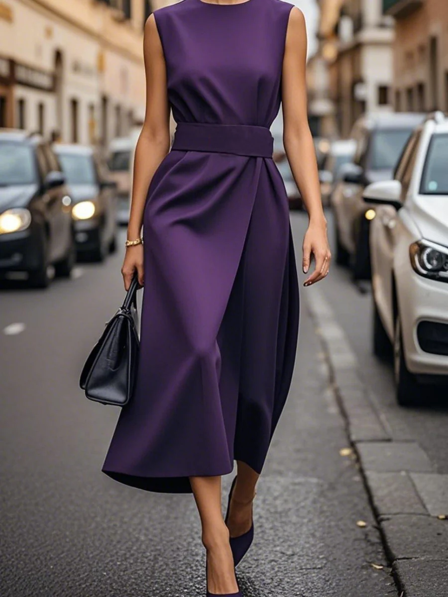Grace Commuting Belts Solid Color Maxi Dresses - Image 4