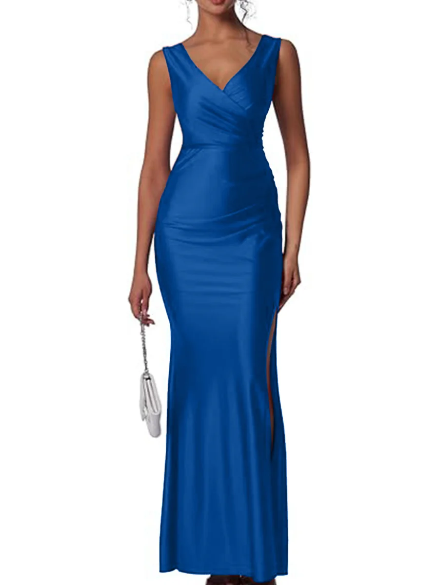 Satin Slit Banquet Maxi Dresses - Image 23