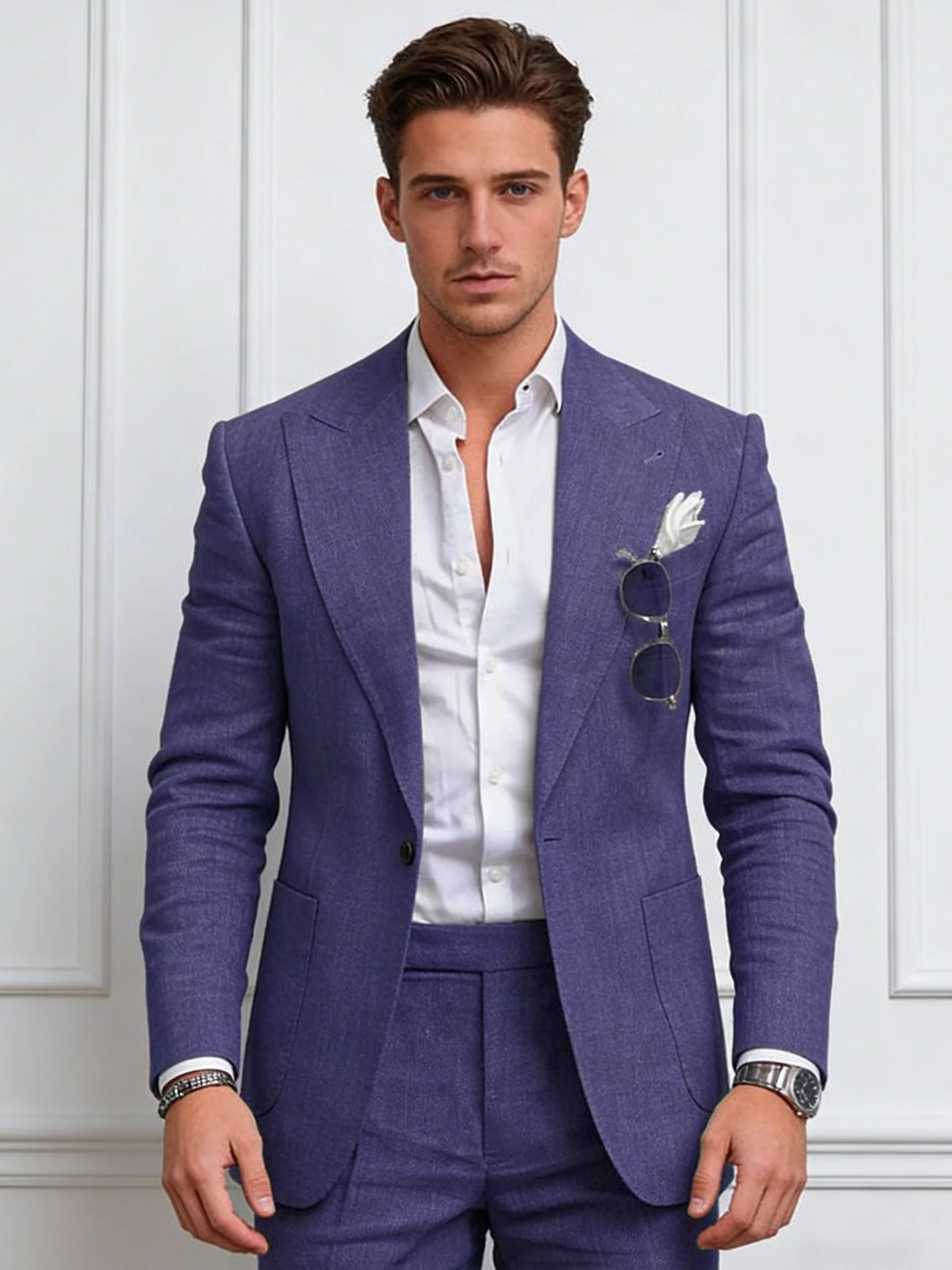 Flax Solid Color Suit Set 2-piece Sets