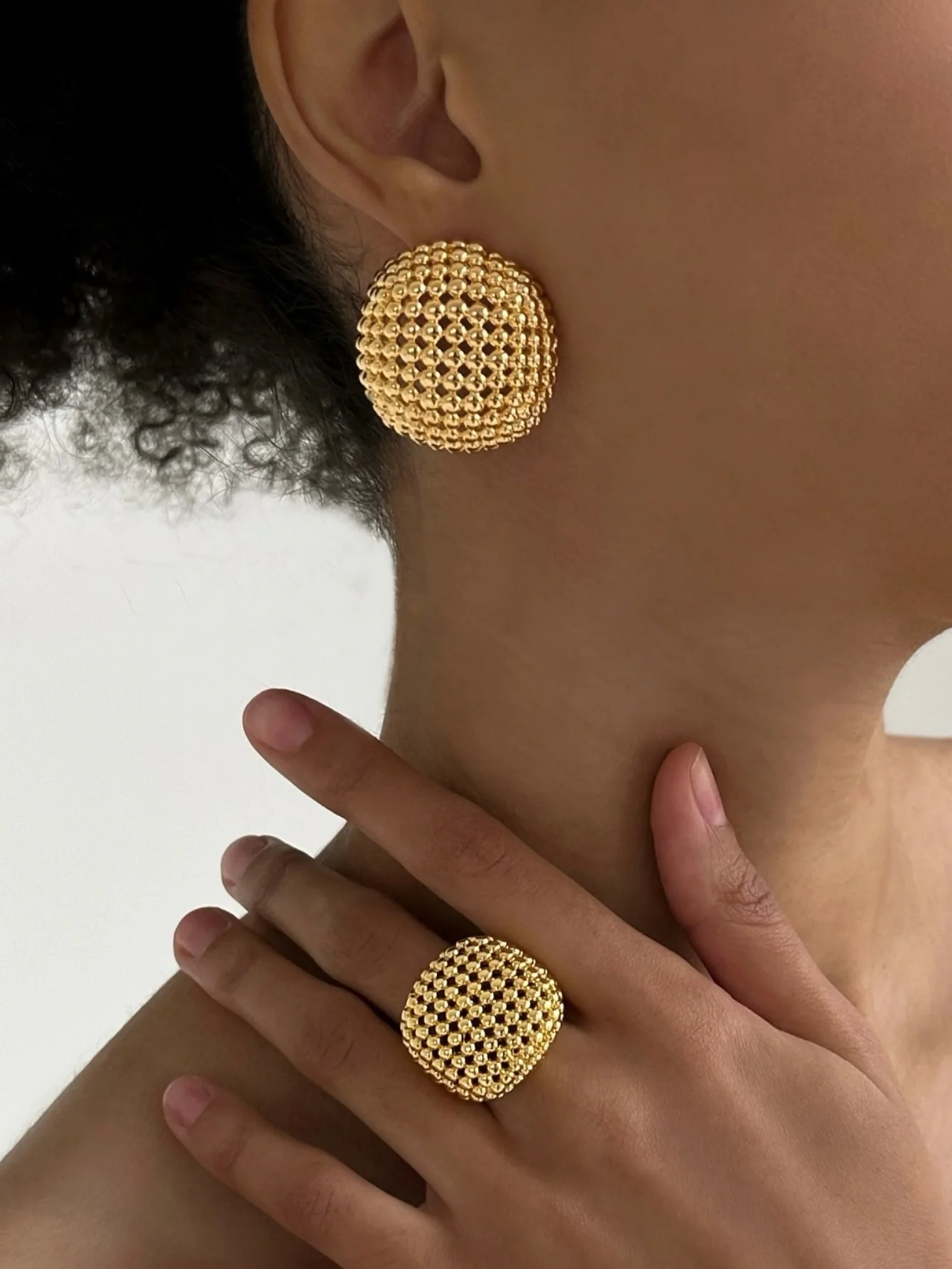 Retro Geometric Openwork Beaded Metal Jewelry Set