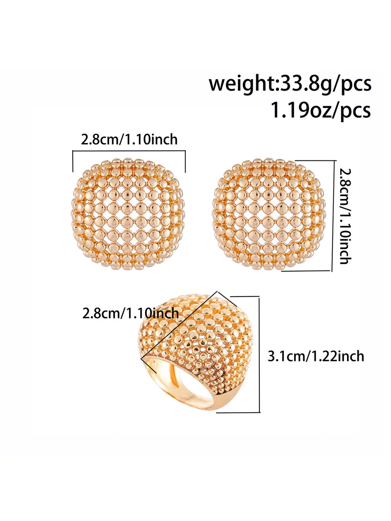 Retro Geometric Openwork Beaded Metal Jewelry Set - Image 3