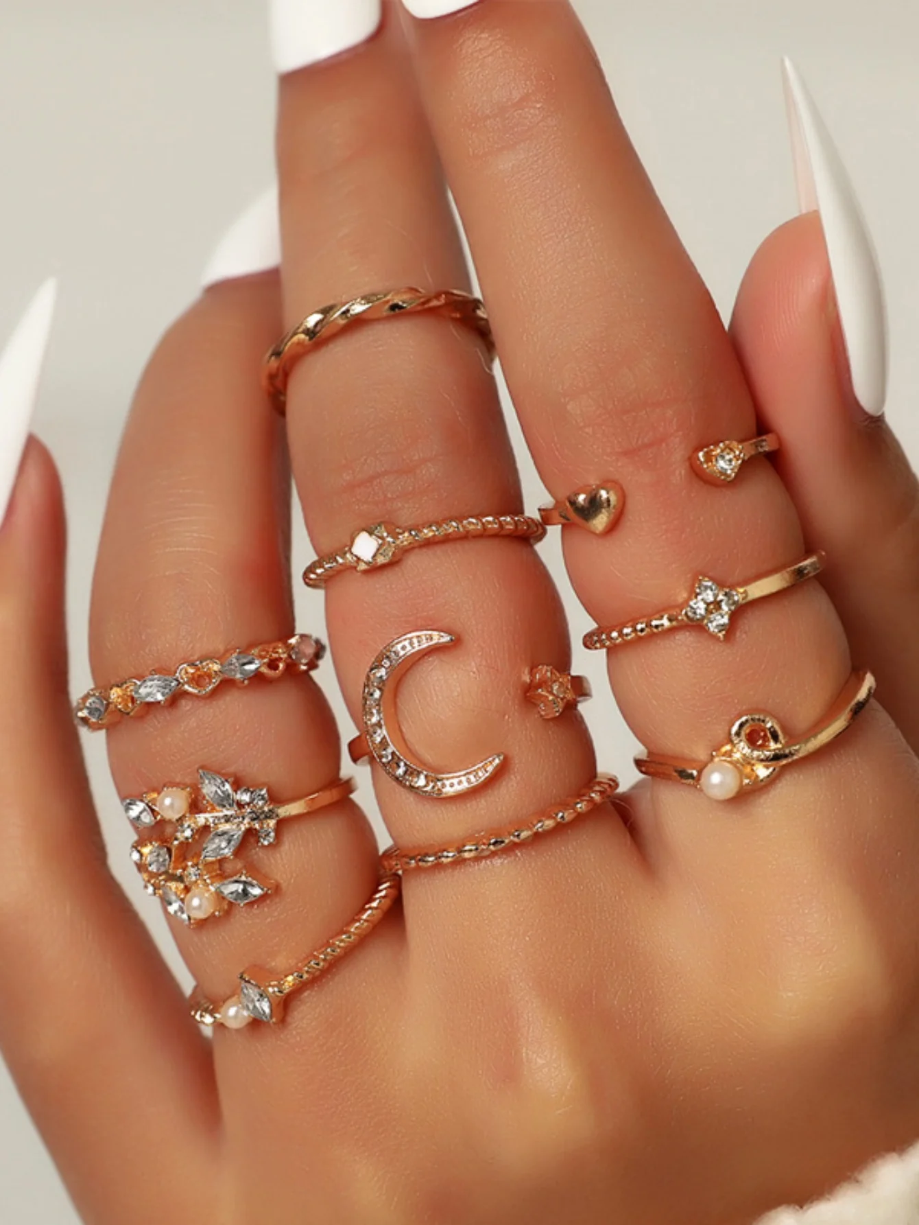 Star And Moon Diamond Ring Set