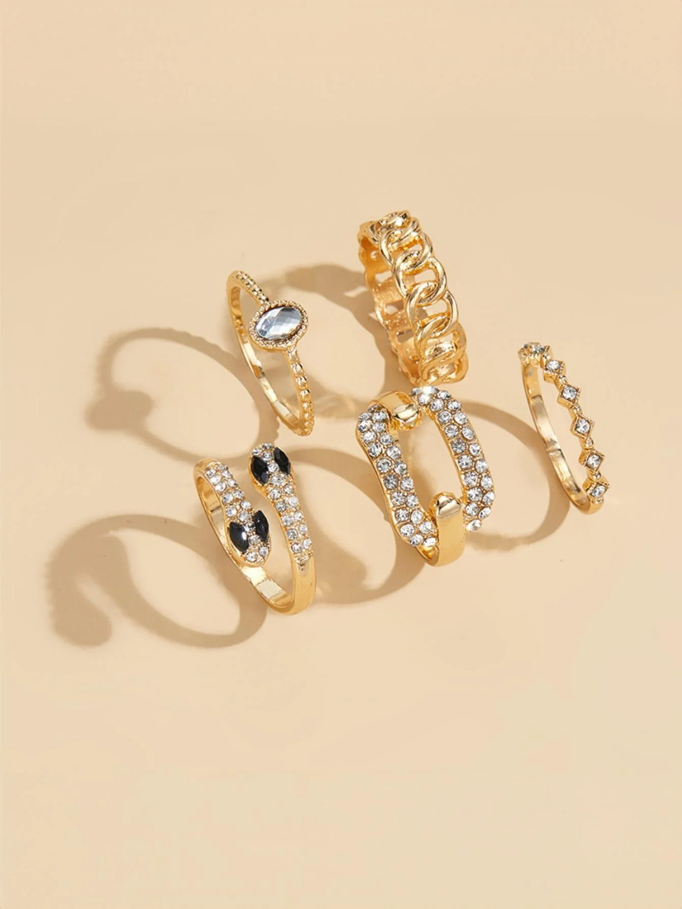 Snake-shaped Stacked Ring Set With Diamonds - Image 2