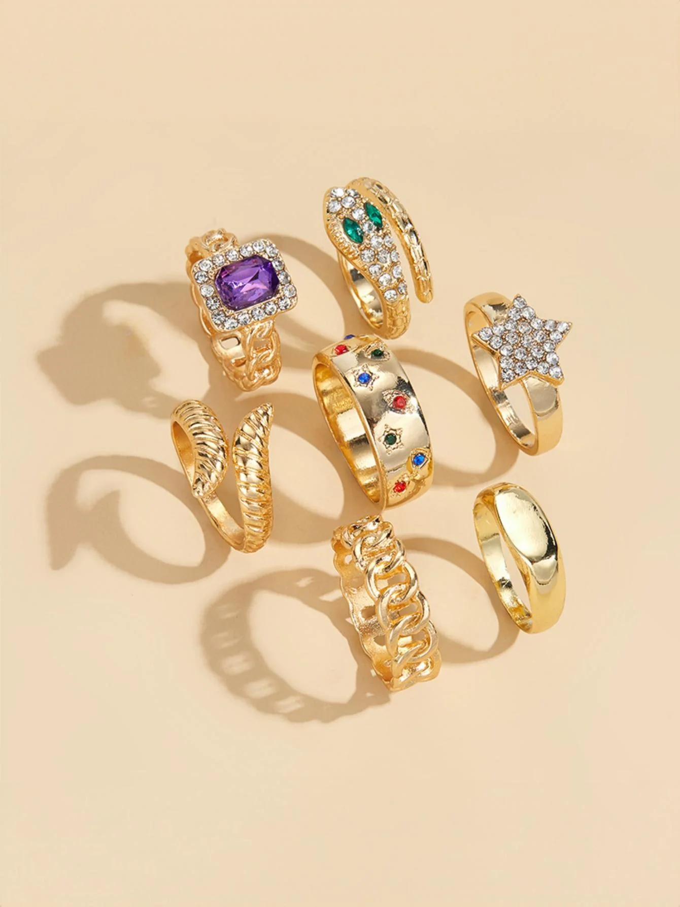 Star-studded Exaggerated Open Ring Set - Image 2