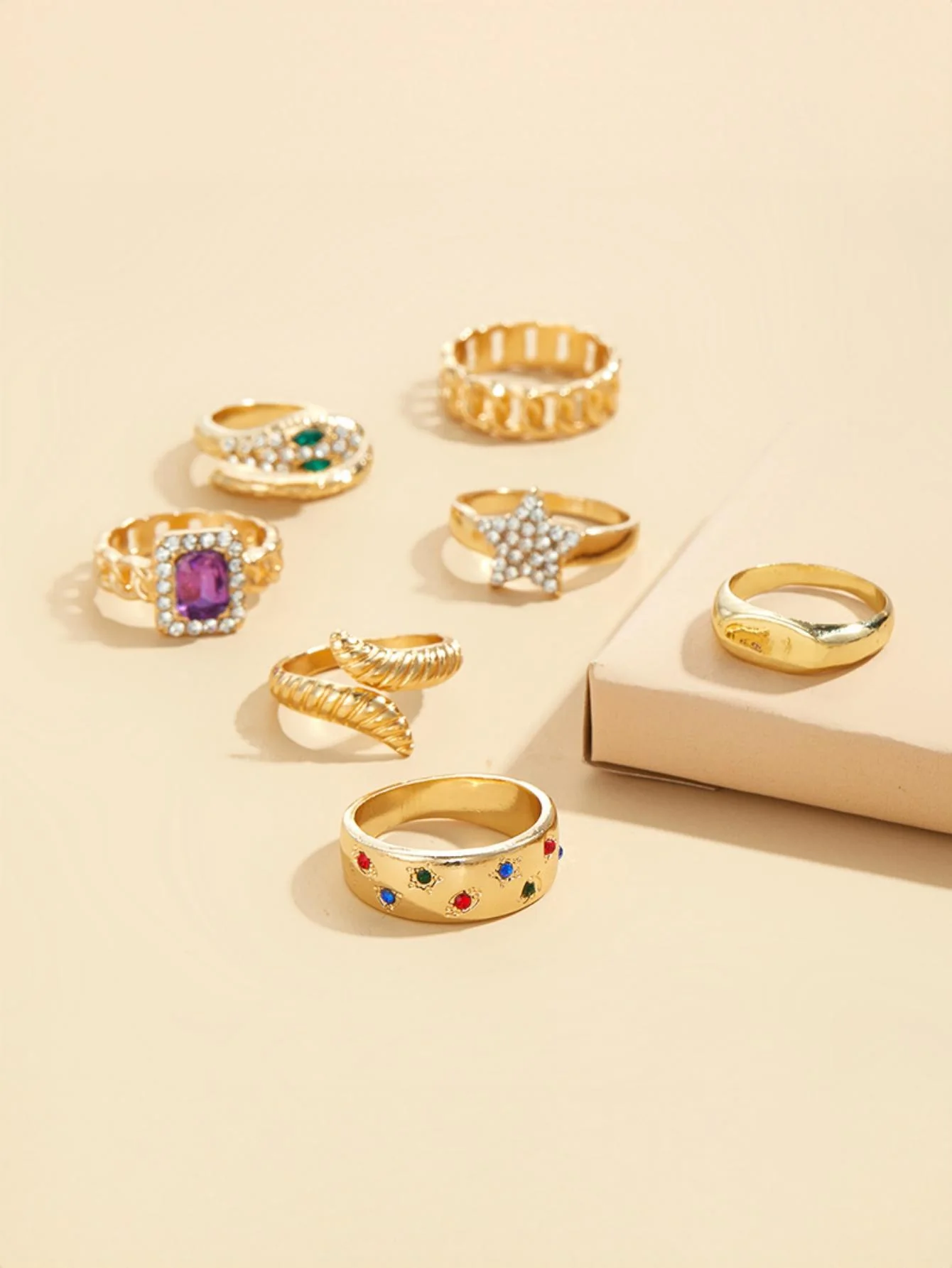 Star-studded Exaggerated Open Ring Set - Image 3