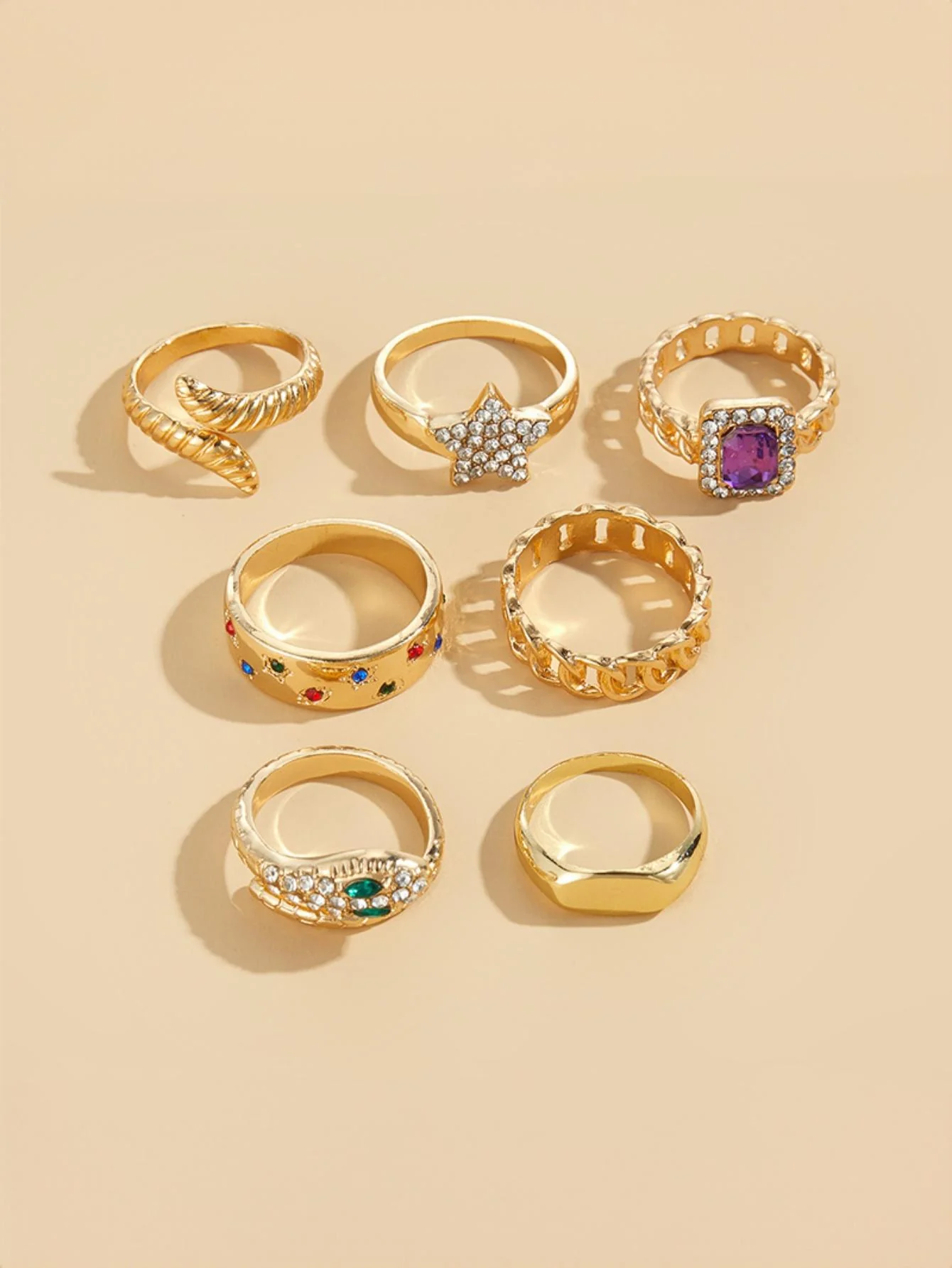 Star-studded Exaggerated Open Ring Set - Image 4