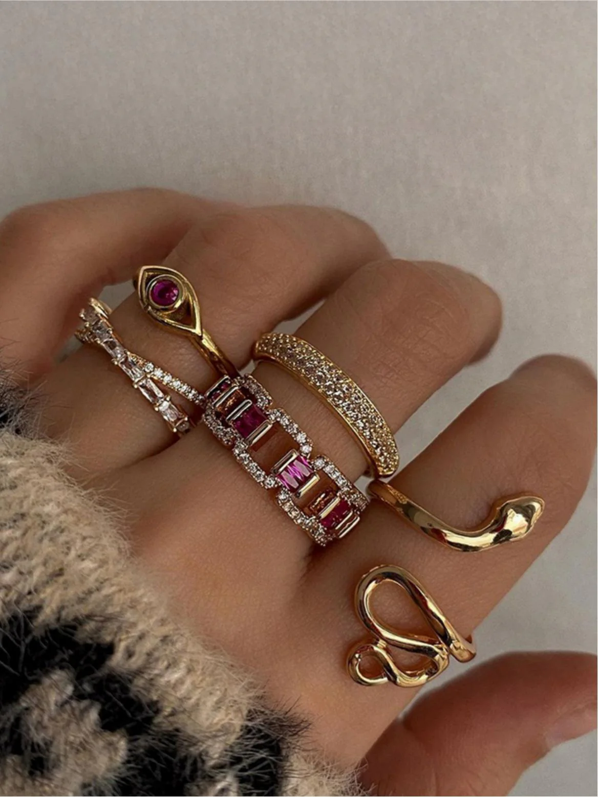 Diamond-encrusted Snake Ring Set