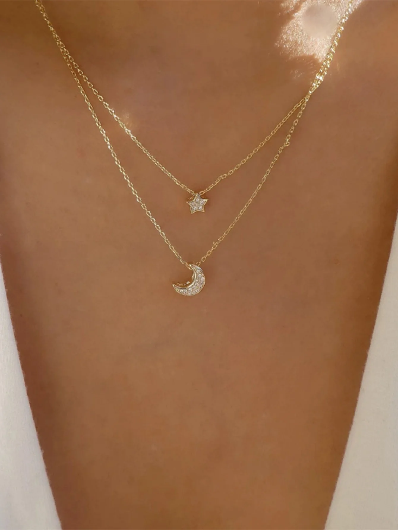 Star And Moon Pendant Multi-Layer Necklace
