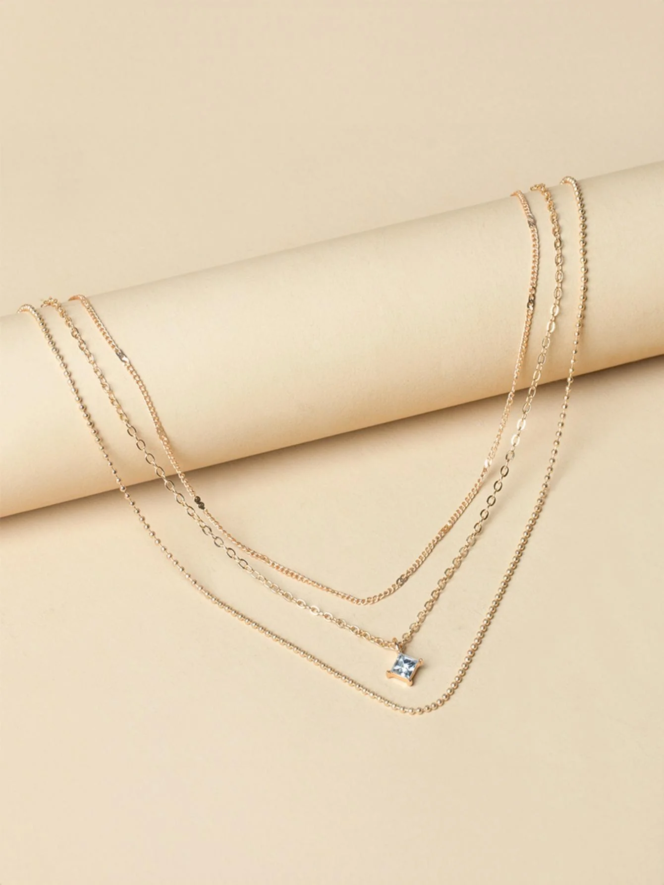 Square Diamond Multi-layer Necklace - Image 3