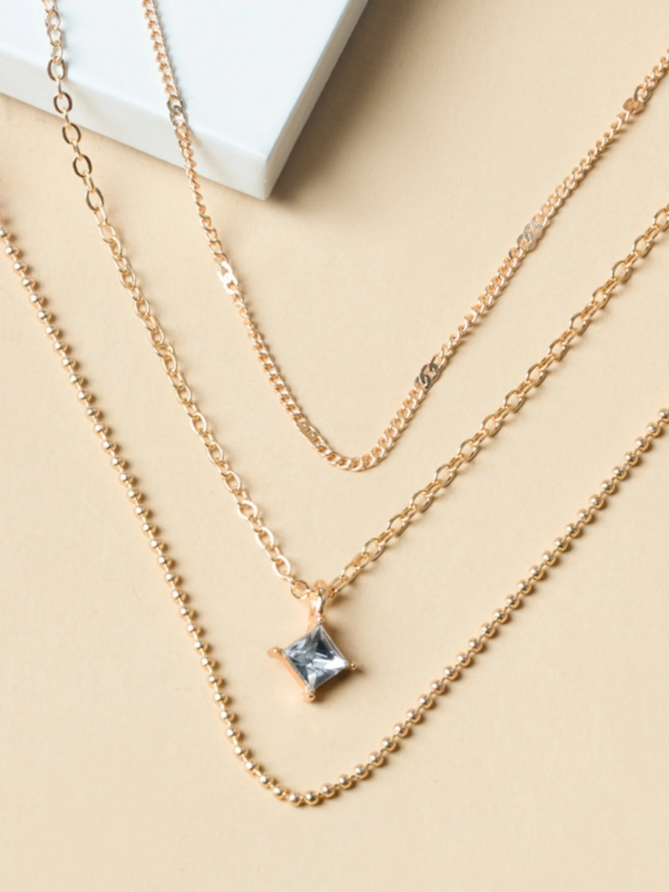 Square Diamond Multi-layer Necklace - Image 4