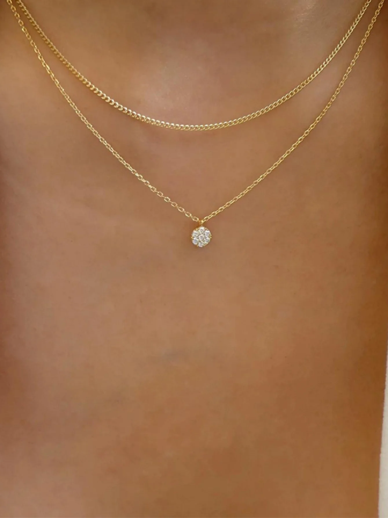 Diamond-set Multi-layered Pendant Necklace