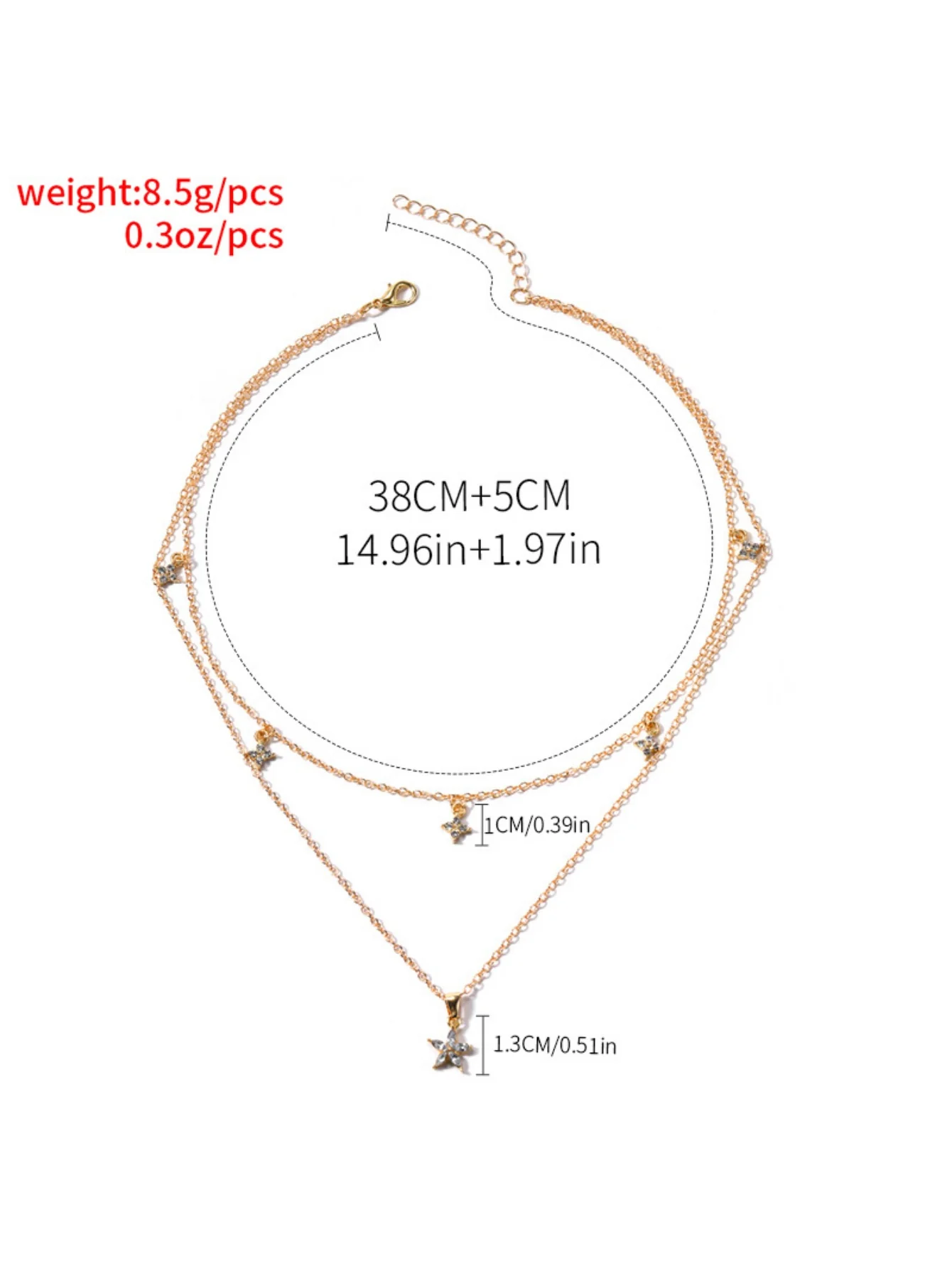 Five-pointed Star Diamond-encrusted Multi-layered Flower Necklace - Image 5