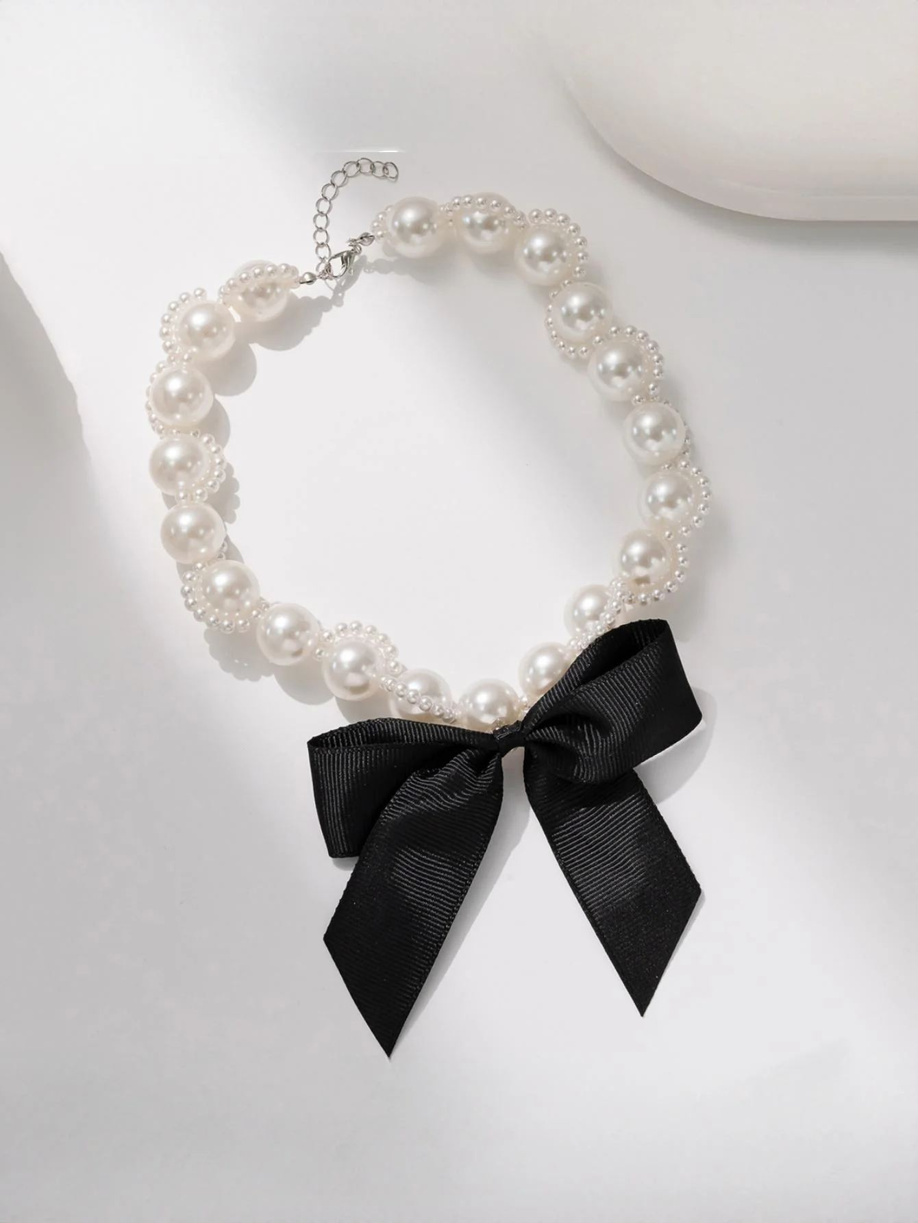 Imitation Pearl Ribbon Bow Necklace - Image 2