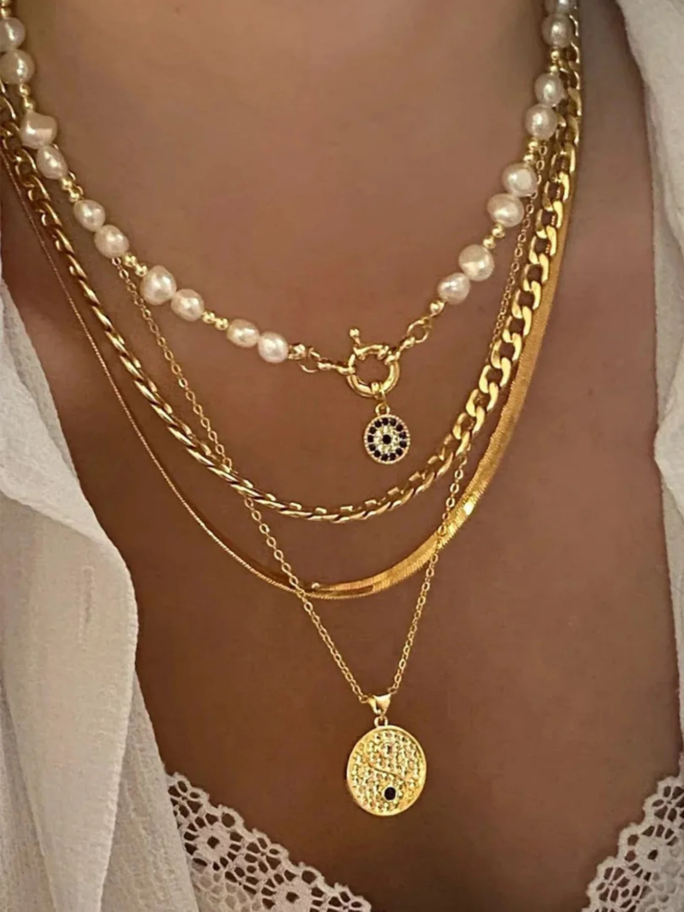 Round Tag Multi-layer Necklace