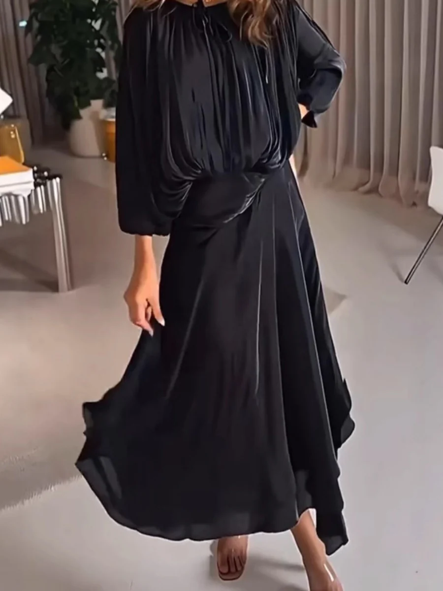 A-line Maxi Dress With Puff Sleeves And Ruched Design - Image 4