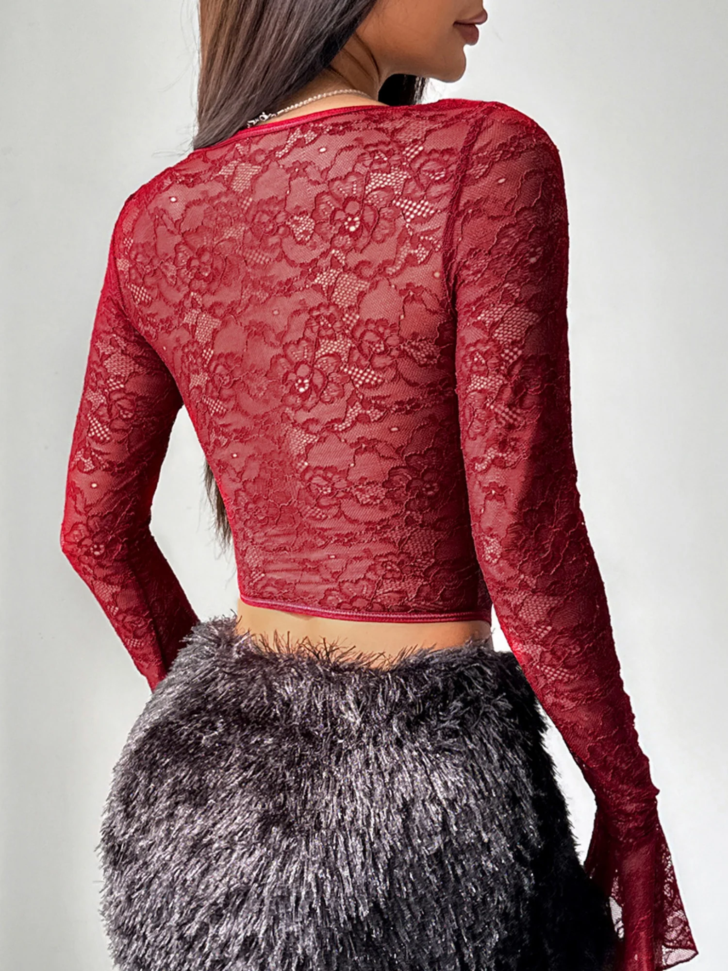 Lace Trim Fish Bones Long-sleeved T-shirt - Image 2