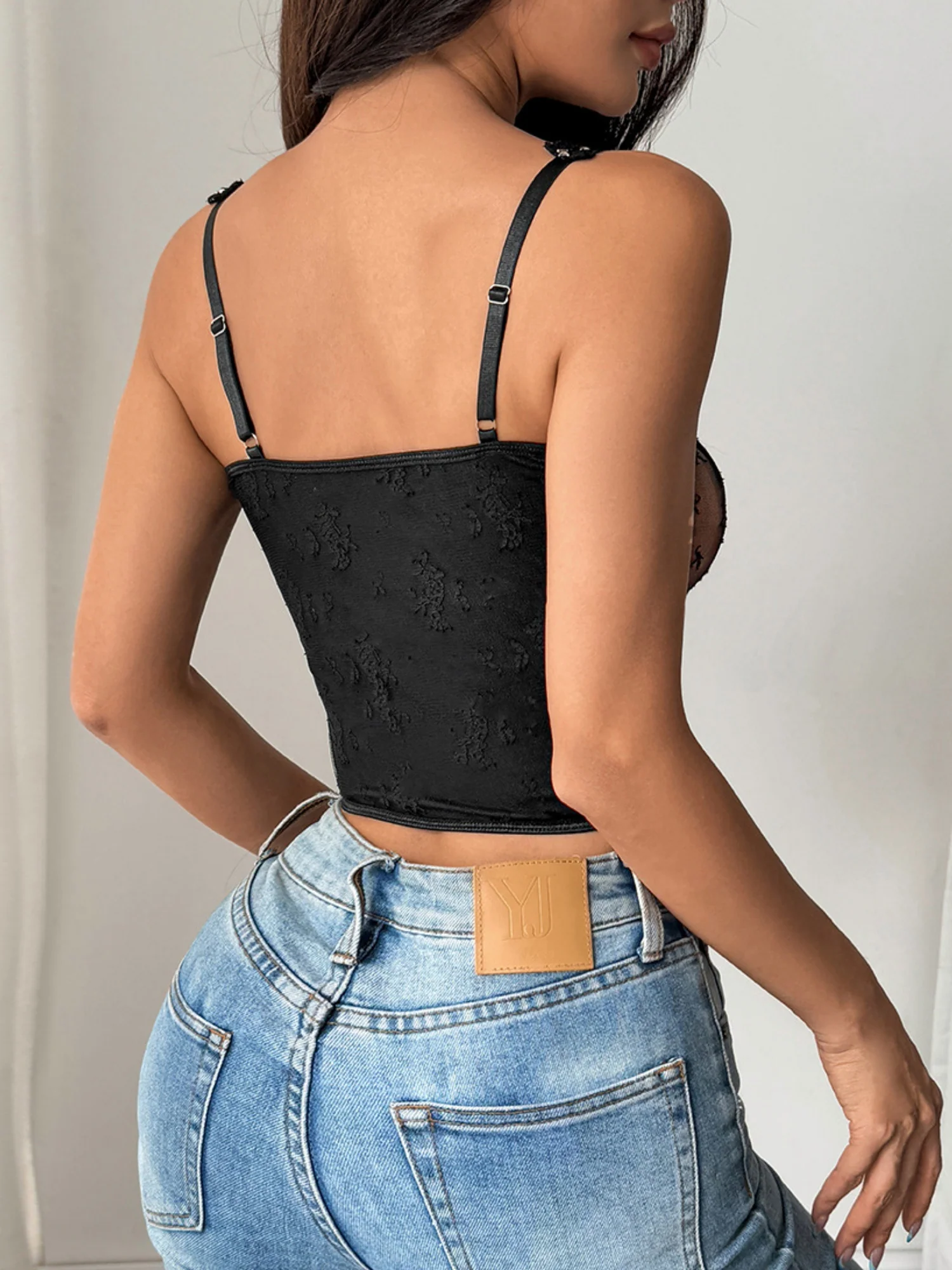 Lace Trim Splicing Perspective Button-down Bra - Image 10