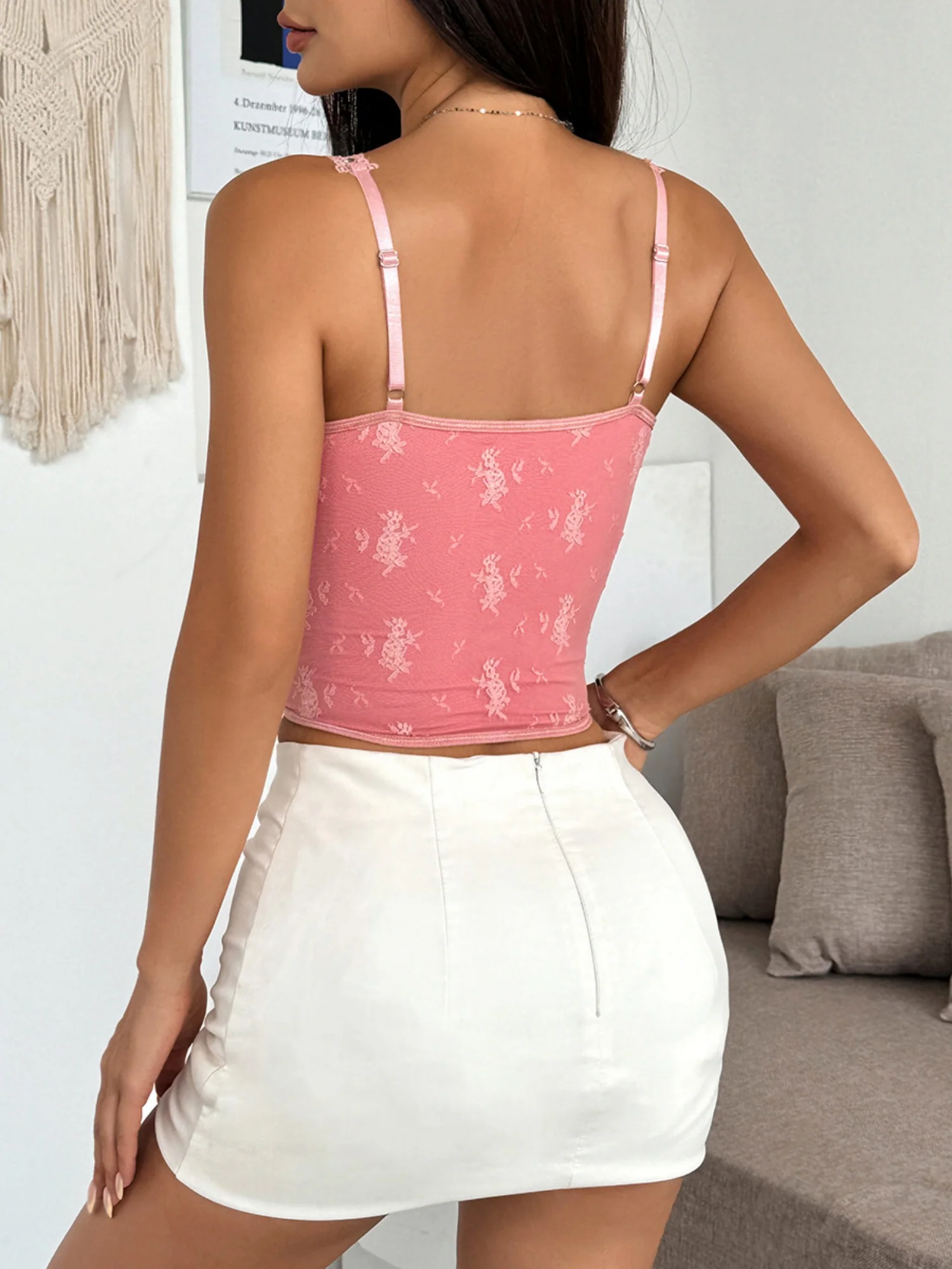 Lace Trim Splicing Perspective Button-down Bra - Image 2