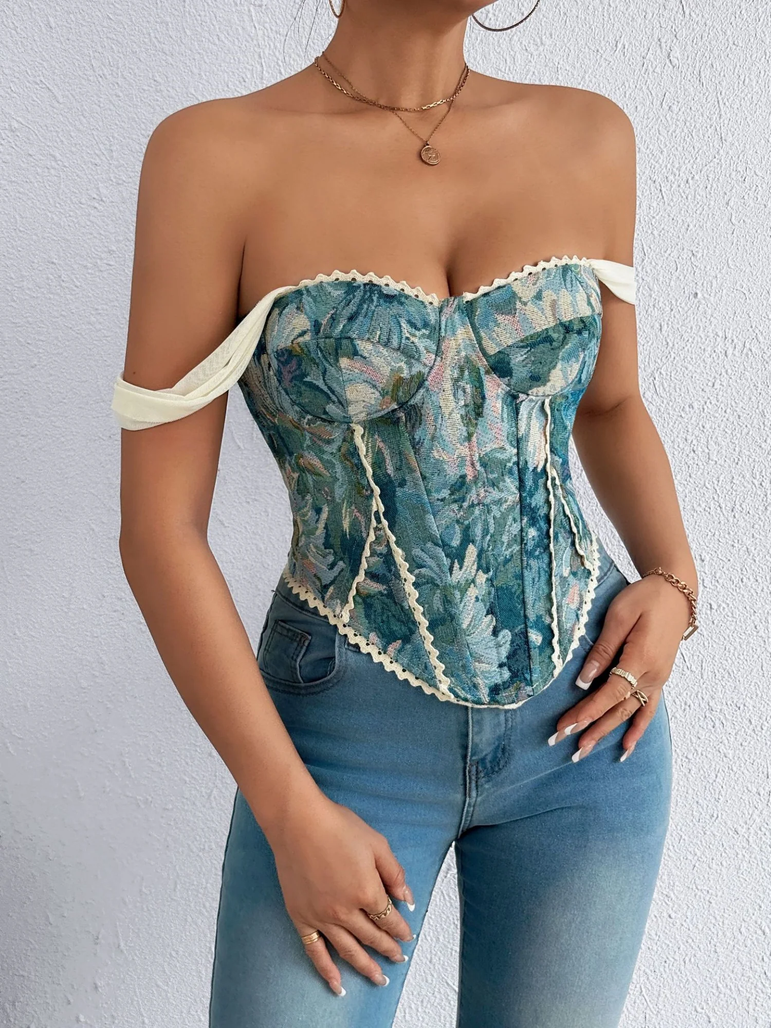 Jacquard Bandeau Top Tie Fish Bones Strapless Bra - Image 15