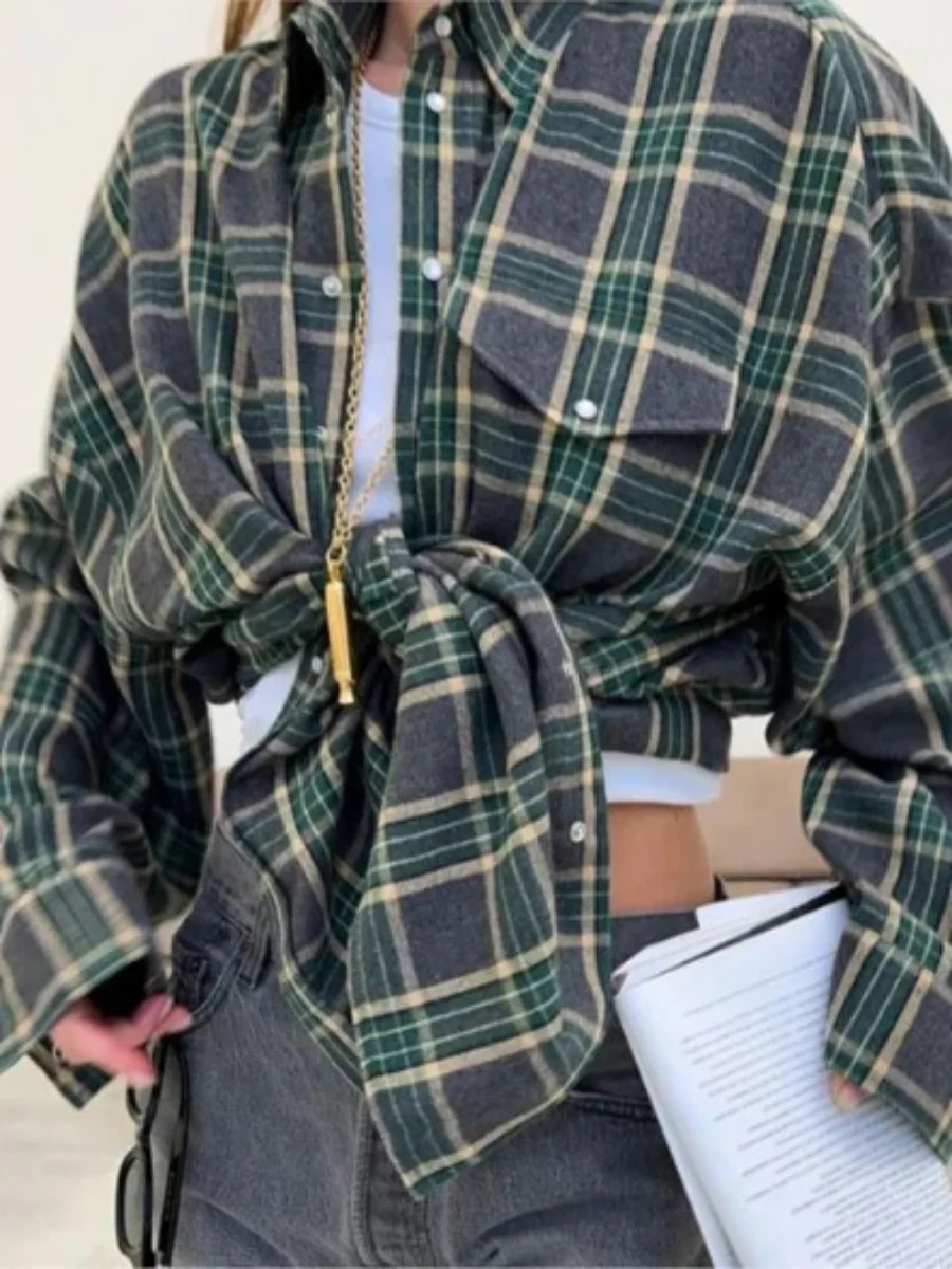 Plaid Oversize Coat Shirts - Image 11