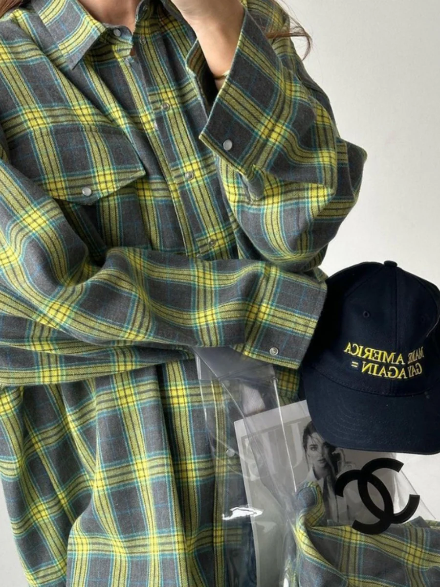 Plaid Oversize Coat Shirts - Image 7