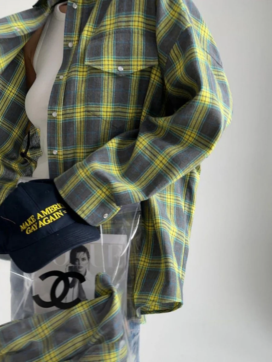 Plaid Oversize Coat Shirts - Image 8
