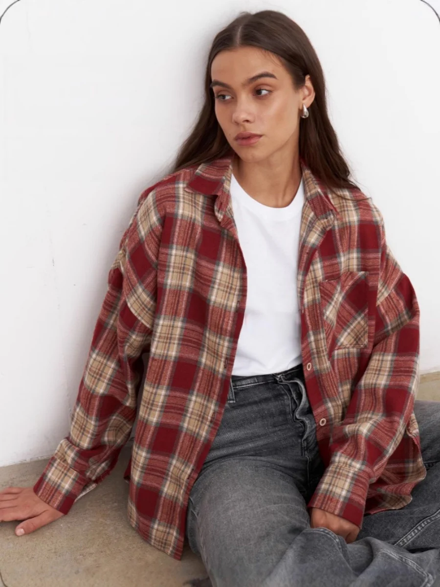 Plaid Oversize Coat Shirts - Image 12