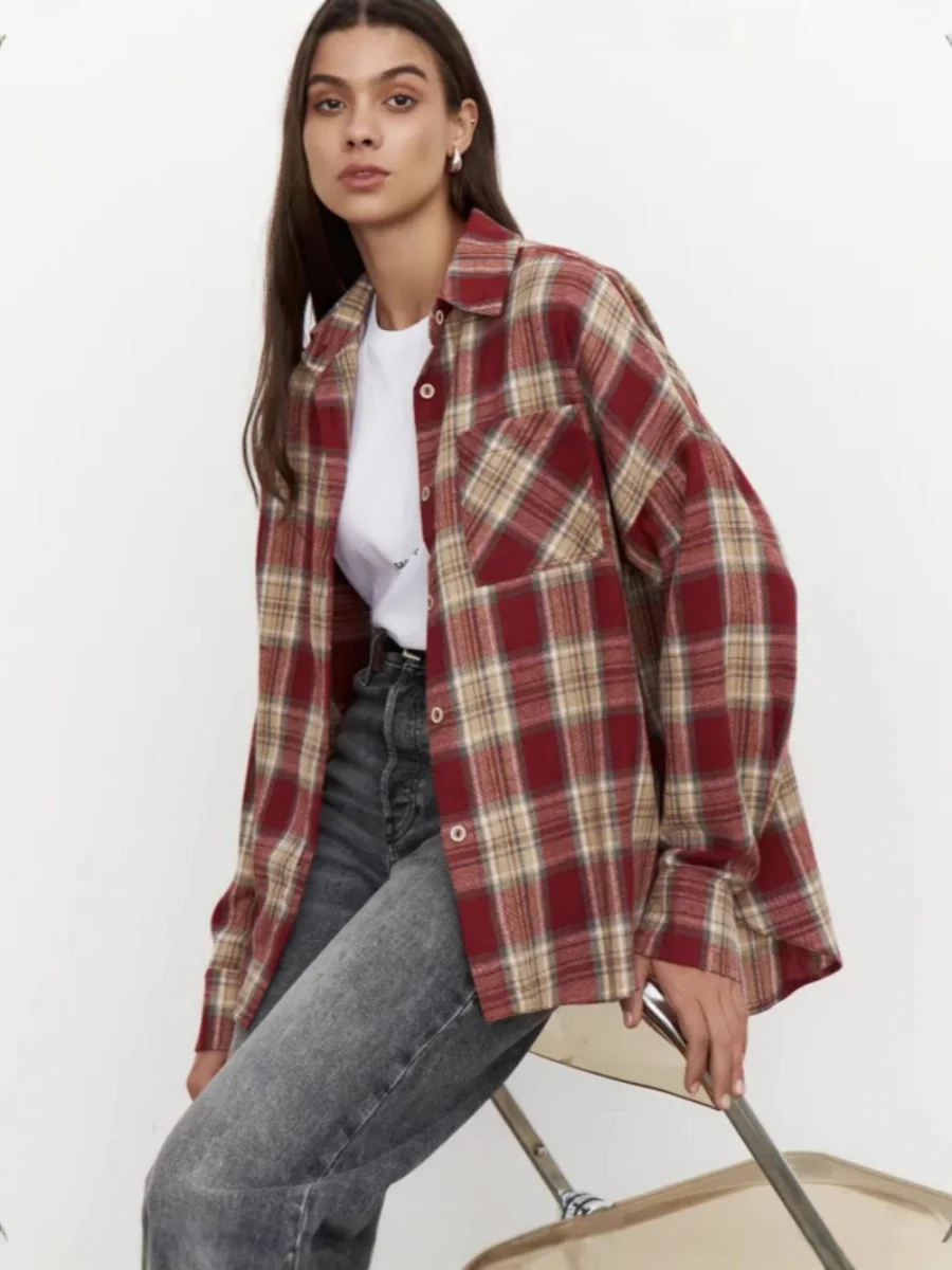 Plaid Oversize Coat Shirts - Image 14