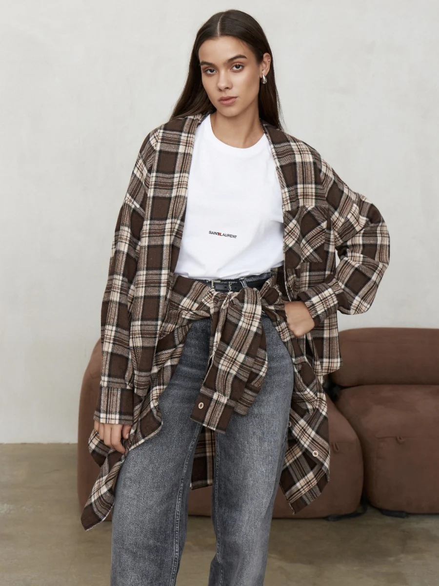 Plaid Oversize Coat Shirts - Image 7