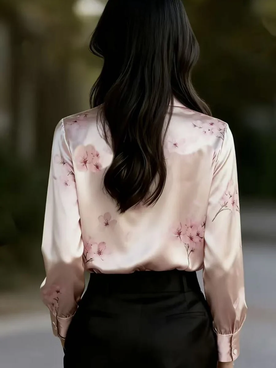 Printed Single-breasted Slim-fit Satin Casual Shirts - Image 4