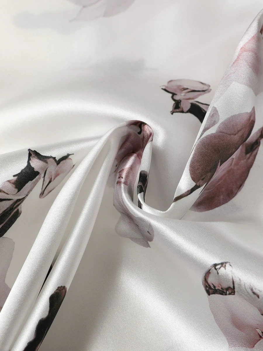 Printed Single-breasted Slim-fit Satin Casual Shirts - Image 7