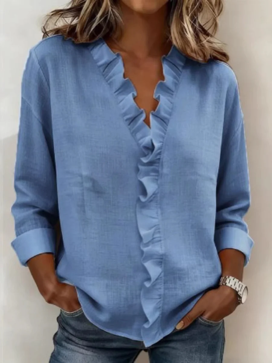 Wood Ear Solid Color Chiffon Blouse - Image 10