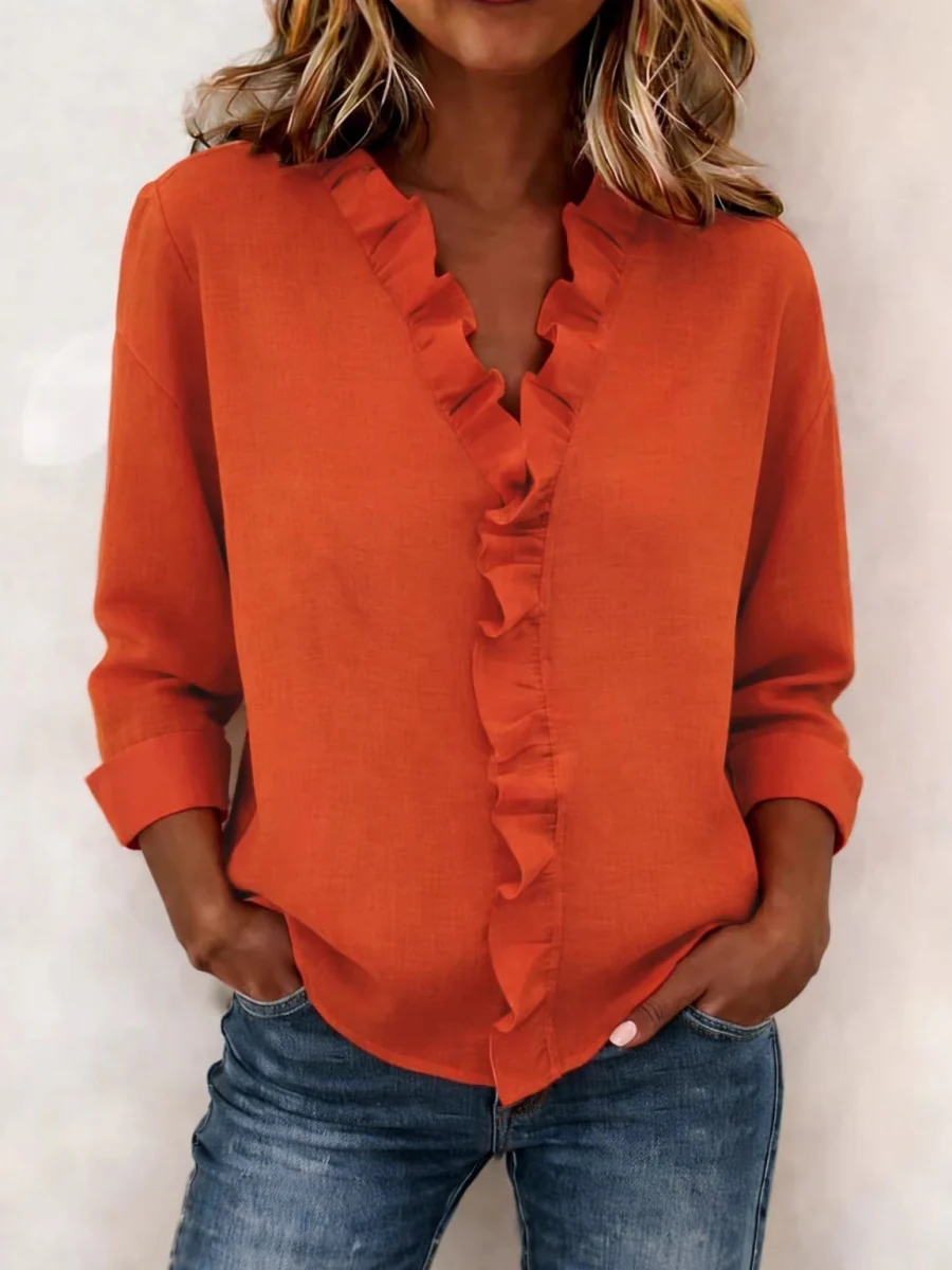 Wood Ear Solid Color Chiffon Blouse - Image 2