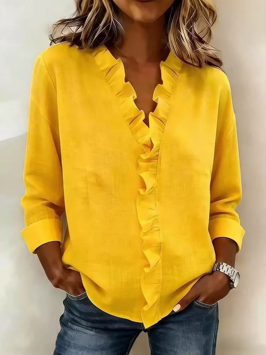 Wood Ear Solid Color Chiffon Blouse - Image 3