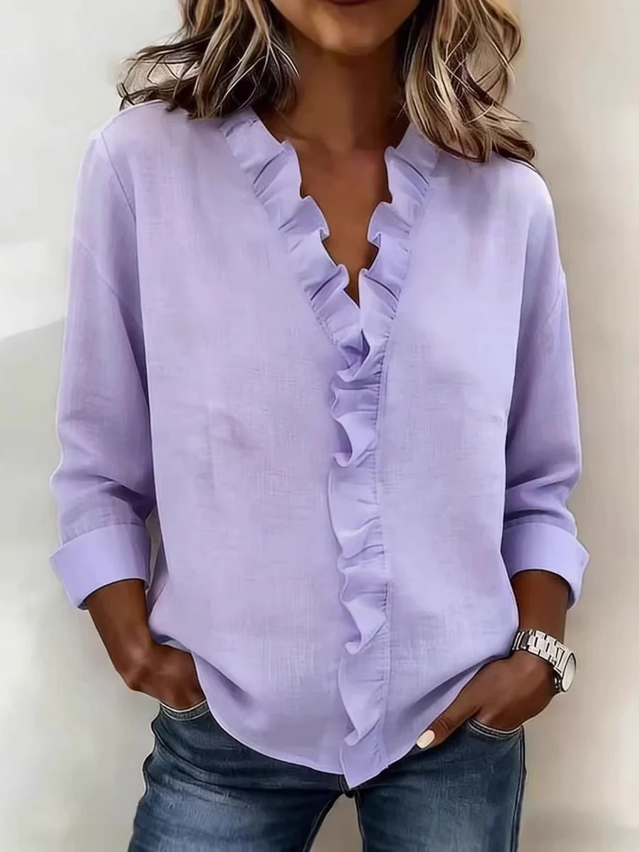 Wood Ear Solid Color Chiffon Blouse - Image 4