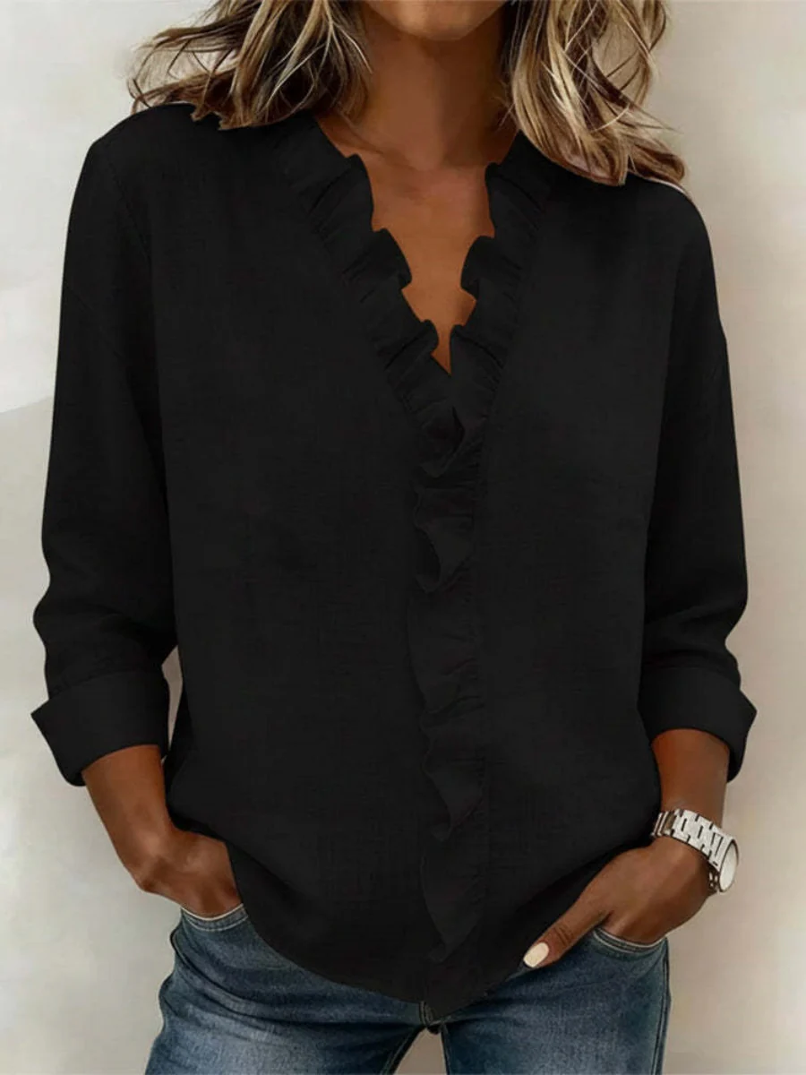 Wood Ear Solid Color Chiffon Blouse - Image 6